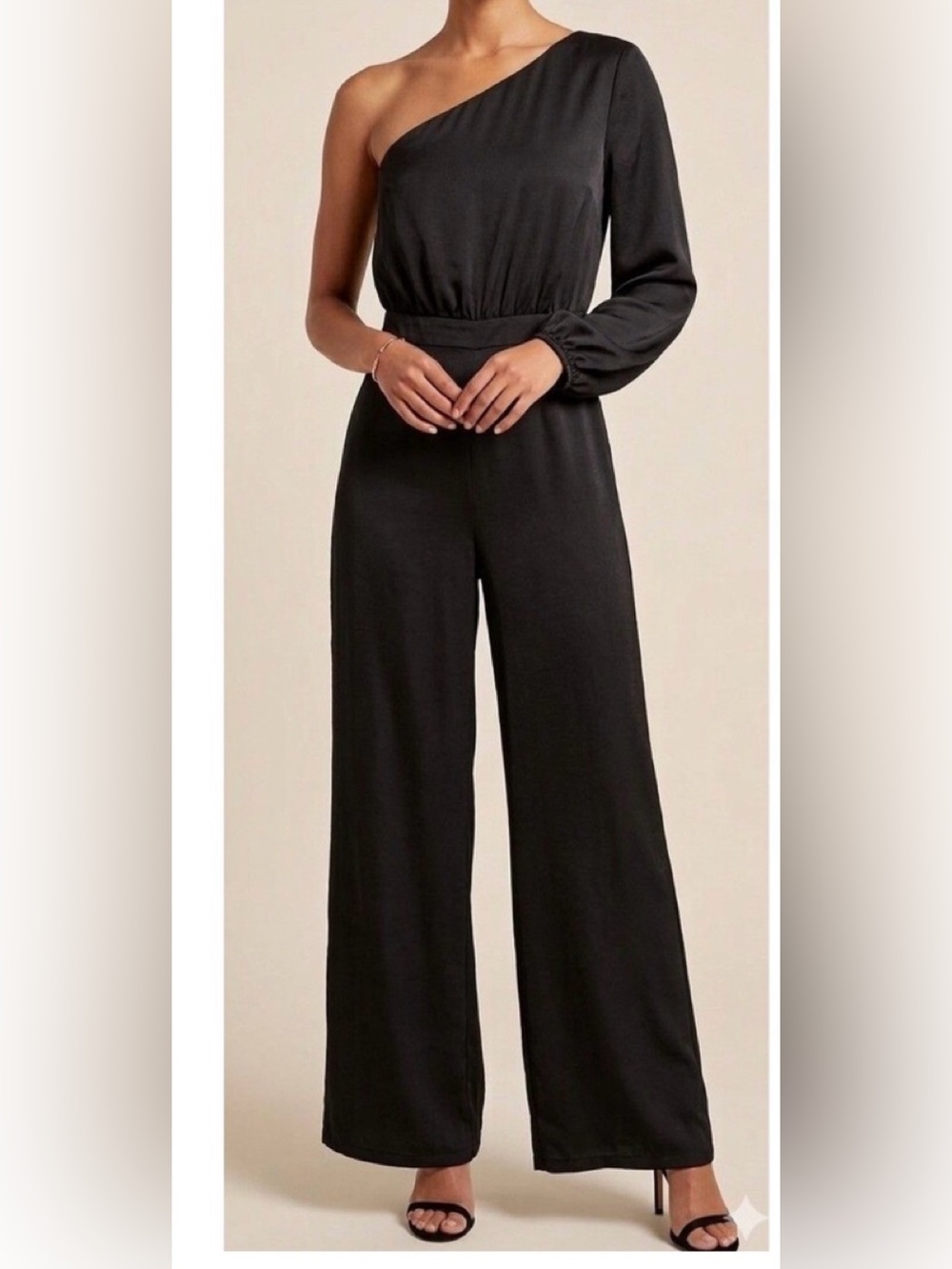 Express Black One-Shoulder Wide Leg Jumpsuit with Draped Bodice size 00